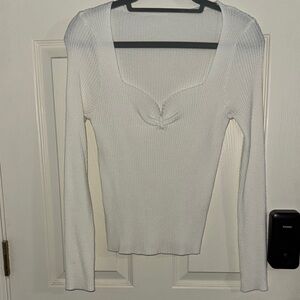 HALARA Cream Ribbed Knit Sweater
